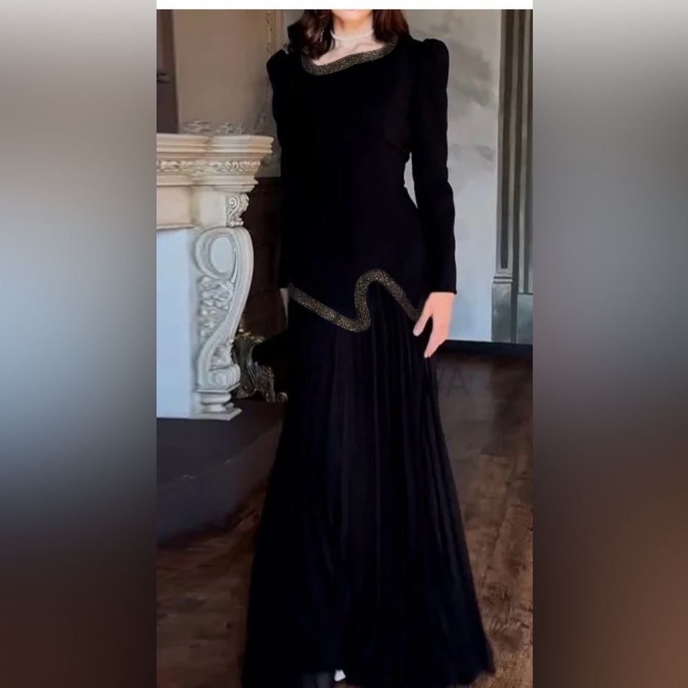 Diamond Trimmed Long Skirt Dress